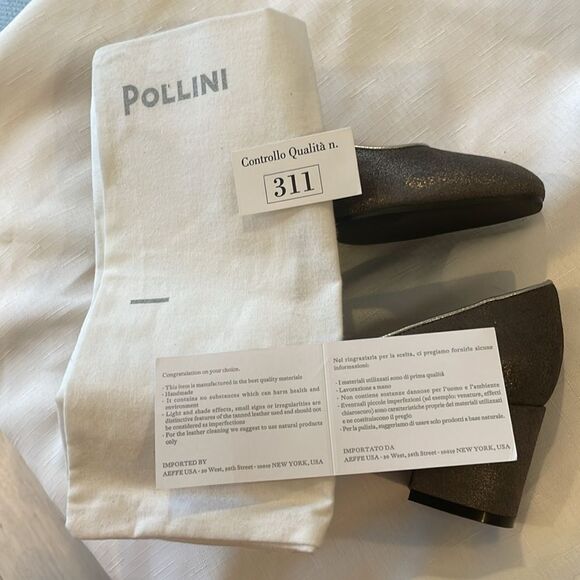 POLLINI PEWTER LEATHER BLOCK HEEL PUMPS. NEW - Picture 7 of 8